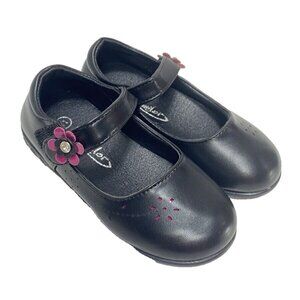 Girls Black Mary Jane Shoes Flower Accent Strap Flats Size 11 New